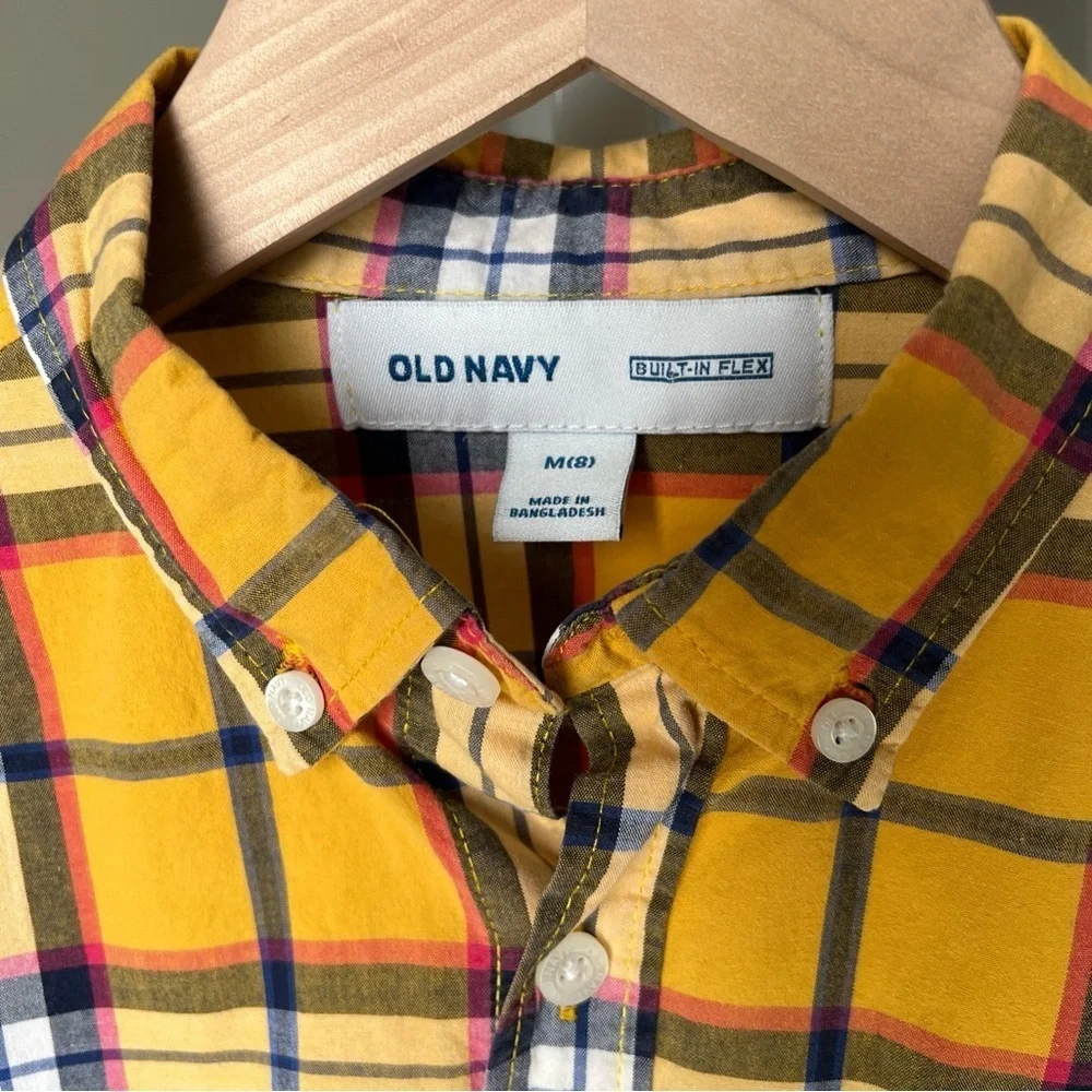 Boy’s Old Navy Yellow/blue/red Plaid Longsleeve Button Up Size M(8)